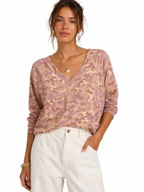 Peaceful Warrior Super Soft Purple Camo Off Shoulder Sweater
